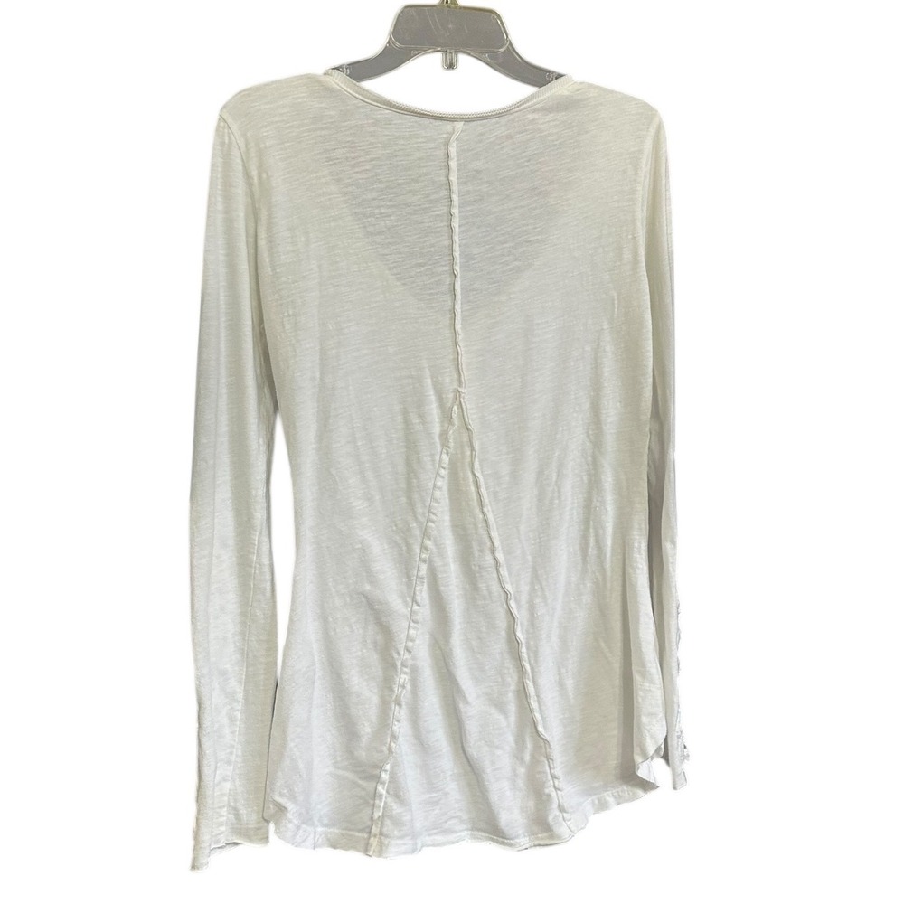 Free People White Cotton Crochet Lace Long Sleeve Henley Top Size M Cottagecore - Picture 2 of 8